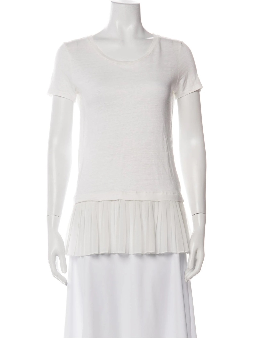 Sandro White Short Sleeve Tee with Pleated Hem